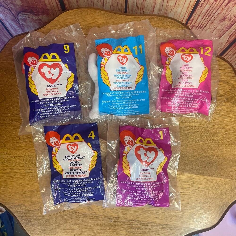 NIP Five Vintage McDonald's Ty Beanie Baby Happy Meal Toys 1998 & 1999 Sealed